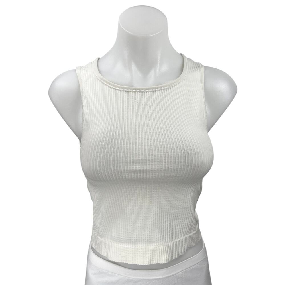 Anthropologie White Sleeveless Rib Knit Cami Camisole Crop Sweater Tank Top L/XL